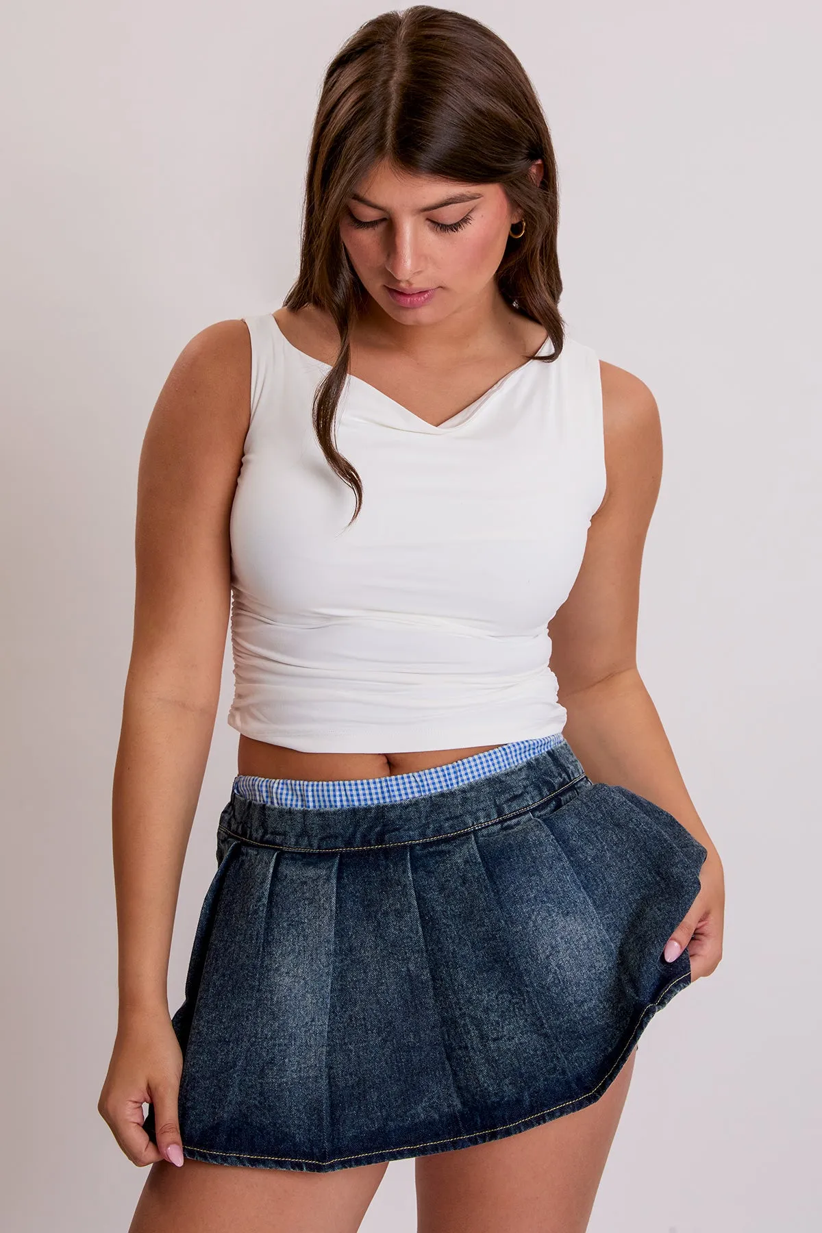 Women's Pleated Ruffle Mini Skort with Boxer Waist